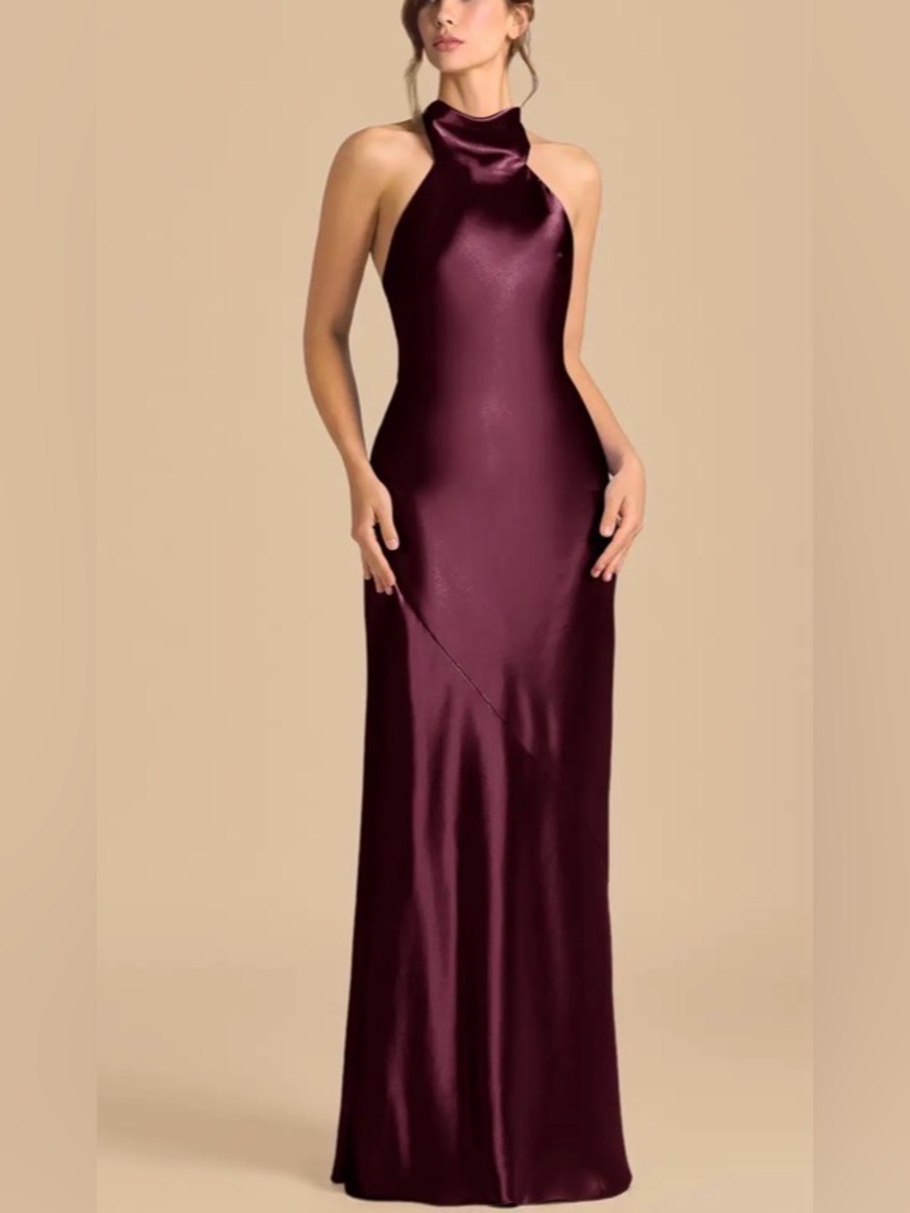 NWT - Azazie Velli - Cabernet Sheath High Neck Metallic Satin Dress